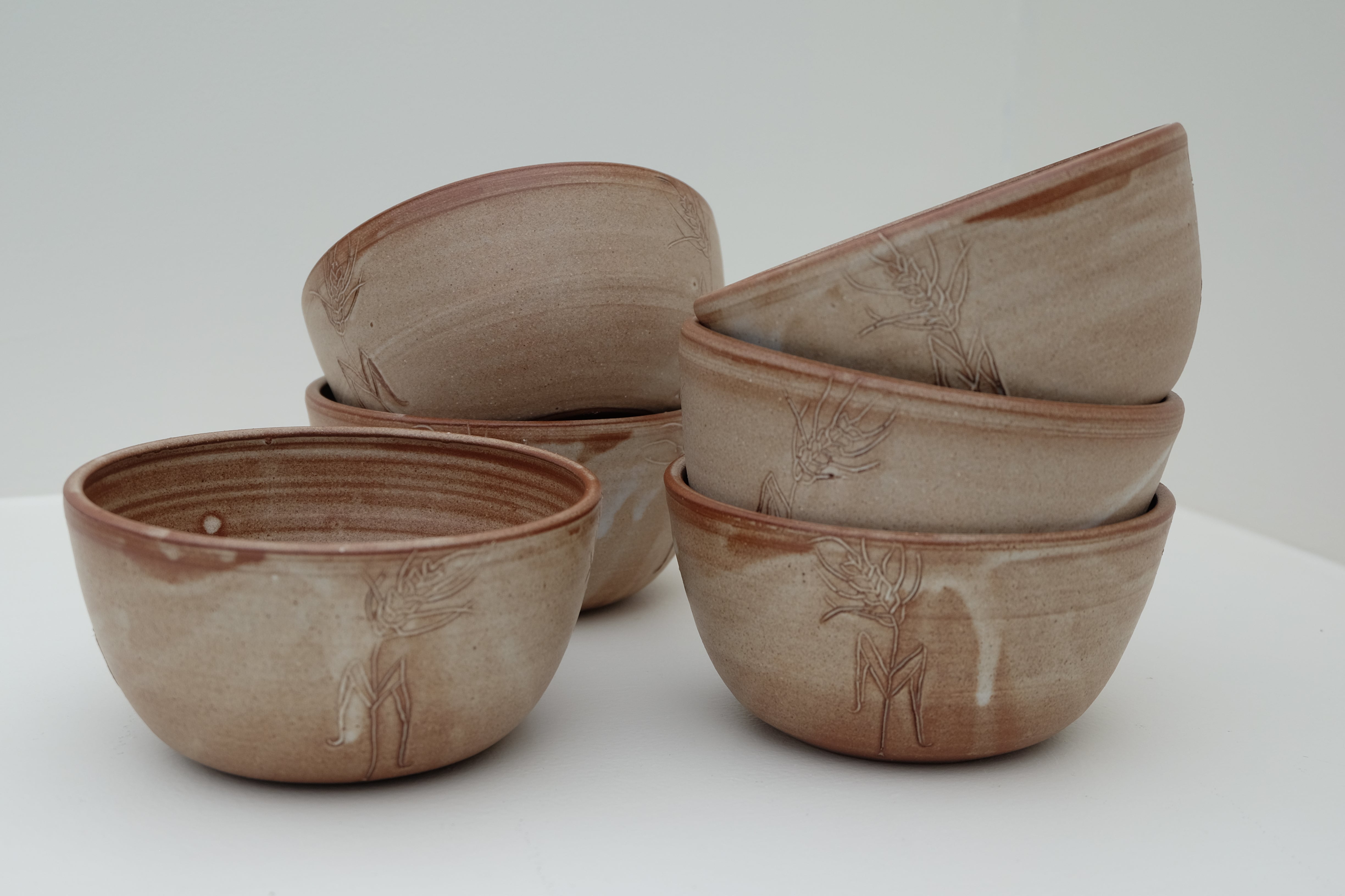 bowl with carved wheat detail